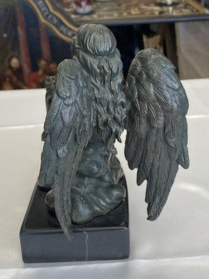 Bronze-Engel mit Laute auf Marmorsockel, 16,5 cm