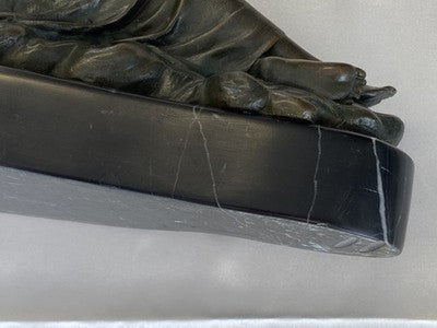 Bronze-Engel mit Laute auf Marmorsockel, 16,5 cm