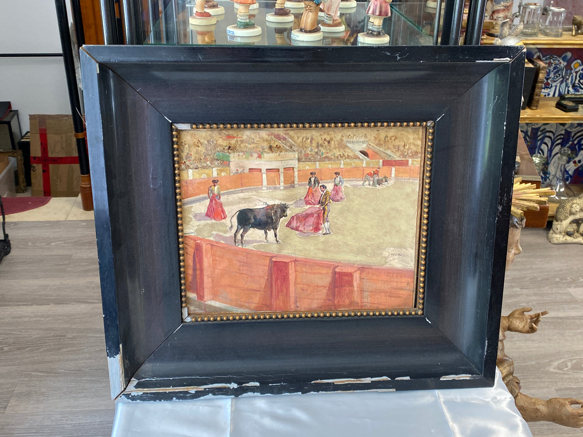 Gouache auf Papier Torrero Szenerie Stierkampfarena signiert