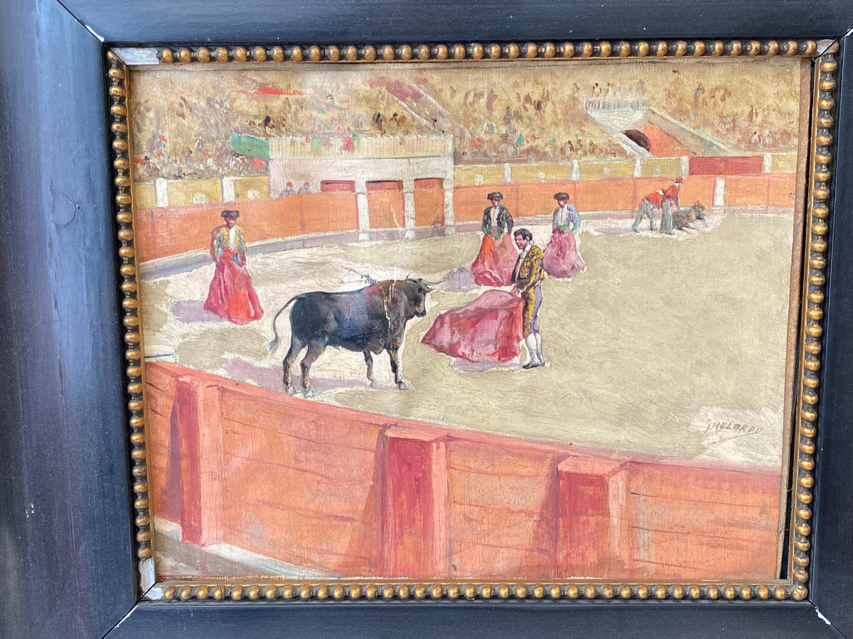 Gouache auf Papier Torrero Szenerie Stierkampfarena signiert