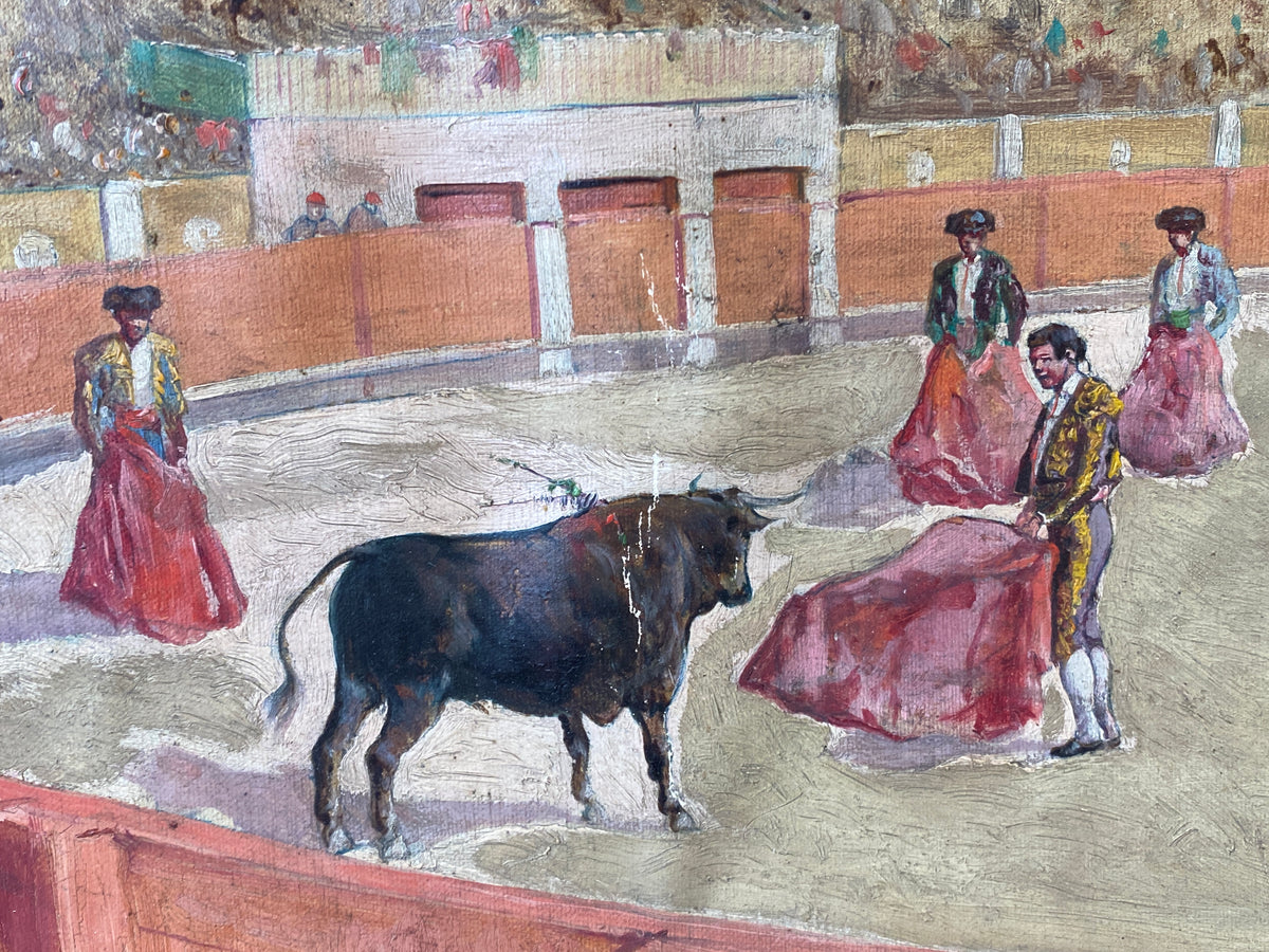 Gouache auf Papier Torrero Szenerie Stierkampfarena signiert