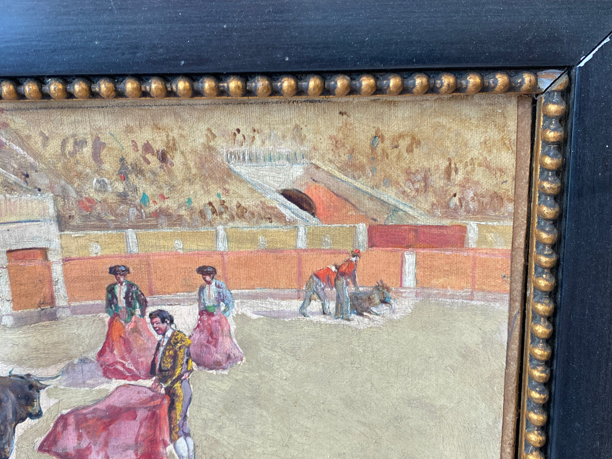 Gouache auf Papier Torrero Szenerie Stierkampfarena signiert
