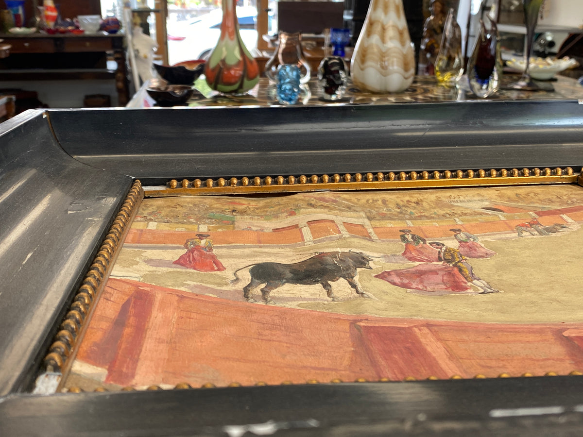 Gouache auf Papier Torrero Szenerie Stierkampfarena signiert