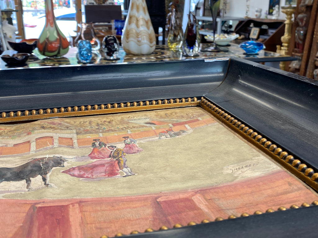 Gouache auf Papier Torrero Szenerie Stierkampfarena signiert