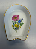 Meissen Aschenbecher Porzellan, buntes Blumenbukett (Bunte Blume) handbemalt mit Goldrand, 6×8 cm