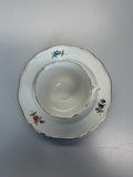 Meissen Kaffeetasse mit Untertasse Porzellan, buntes Blumendekor handbemalt mit Goldrand