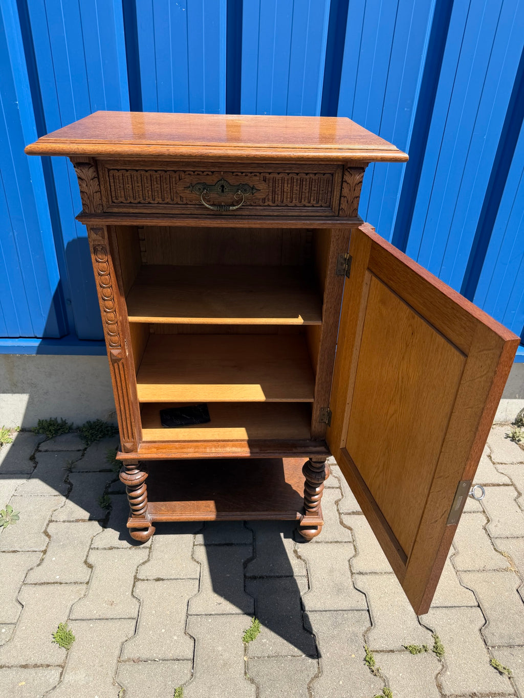 Gründerzeit Vertiko Halbschrank Eiche, antik geschnitzt, Beistellschrank / Nachtkommode, B/H 62/105 cm