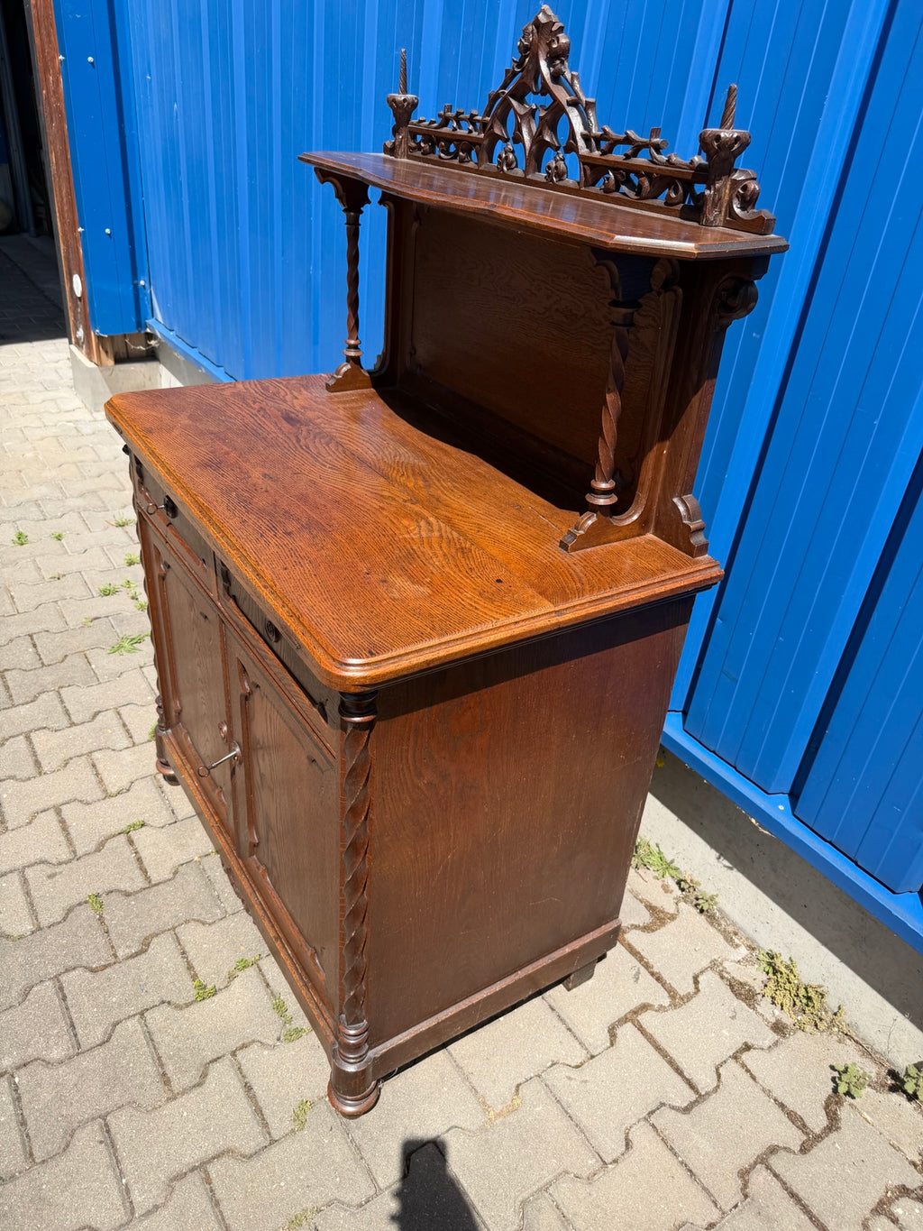 Historismus Anrichte Buffet Eiche mit Aufsatz, geschnitzt, um 1880 (Gründerzeit), B/H 94/147 cm