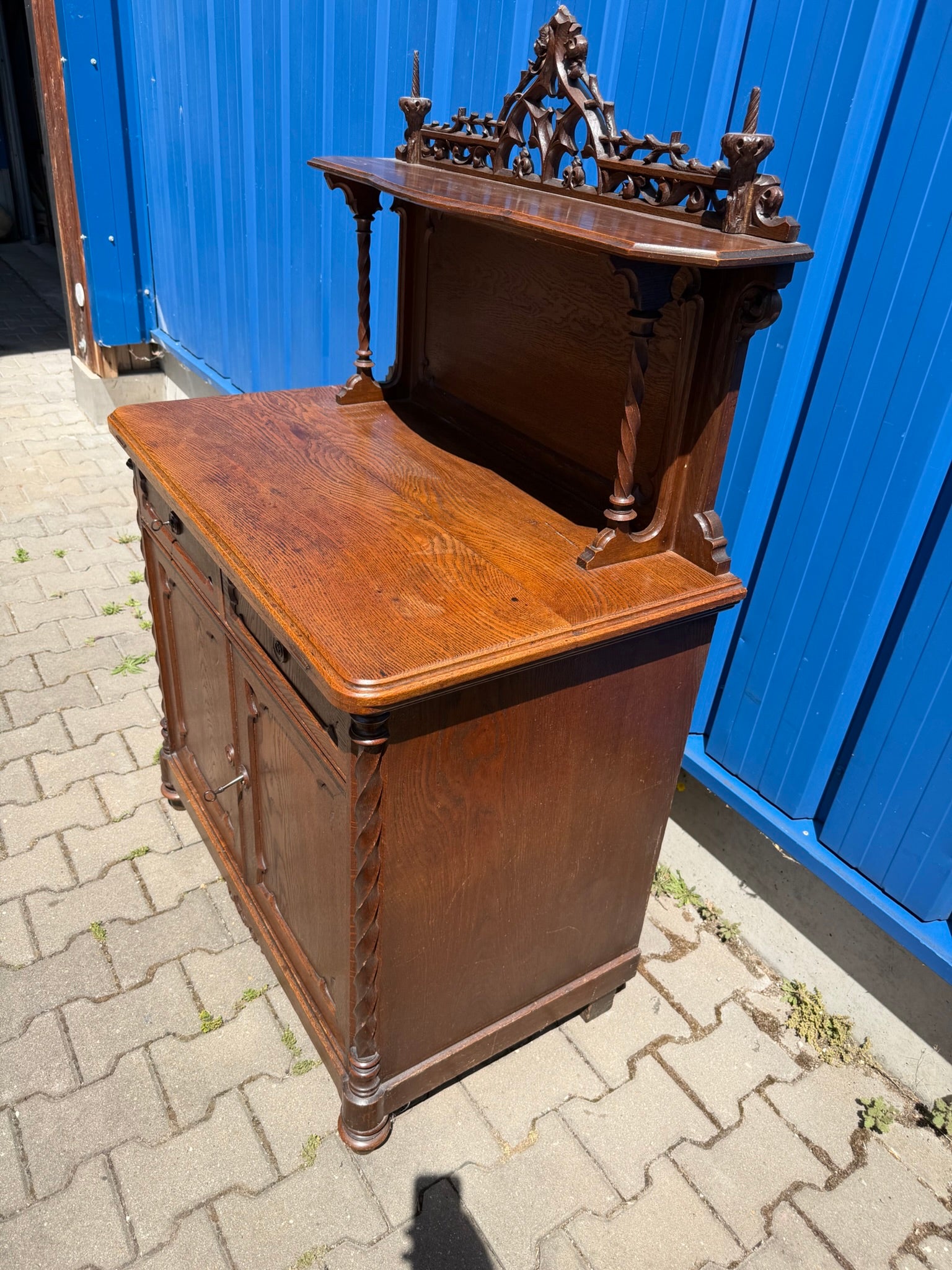 Historismus Anrichte Buffet Eiche mit Aufsatz, geschnitzt, um 1880 (Gründerzeit), B/H 94/147 cm