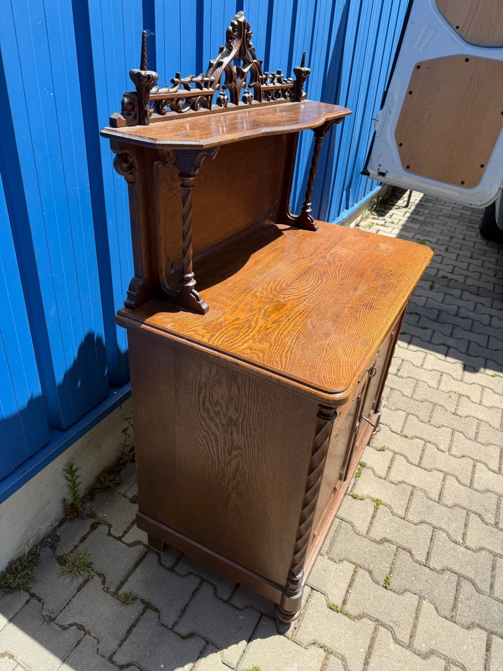Historismus Anrichte Buffet Eiche mit Aufsatz, geschnitzt, um 1880 (Gründerzeit), B/H 94/147 cm