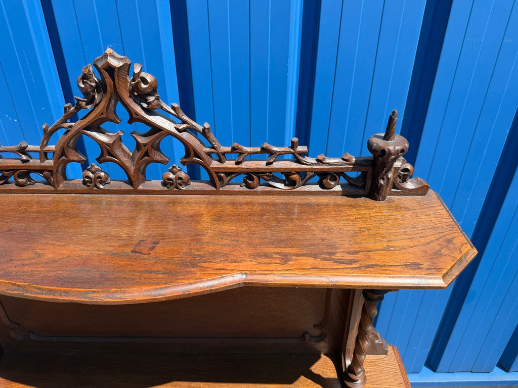 Historismus Anrichte Buffet Eiche mit Aufsatz, geschnitzt, um 1880 (Gründerzeit), B/H 94/147 cm