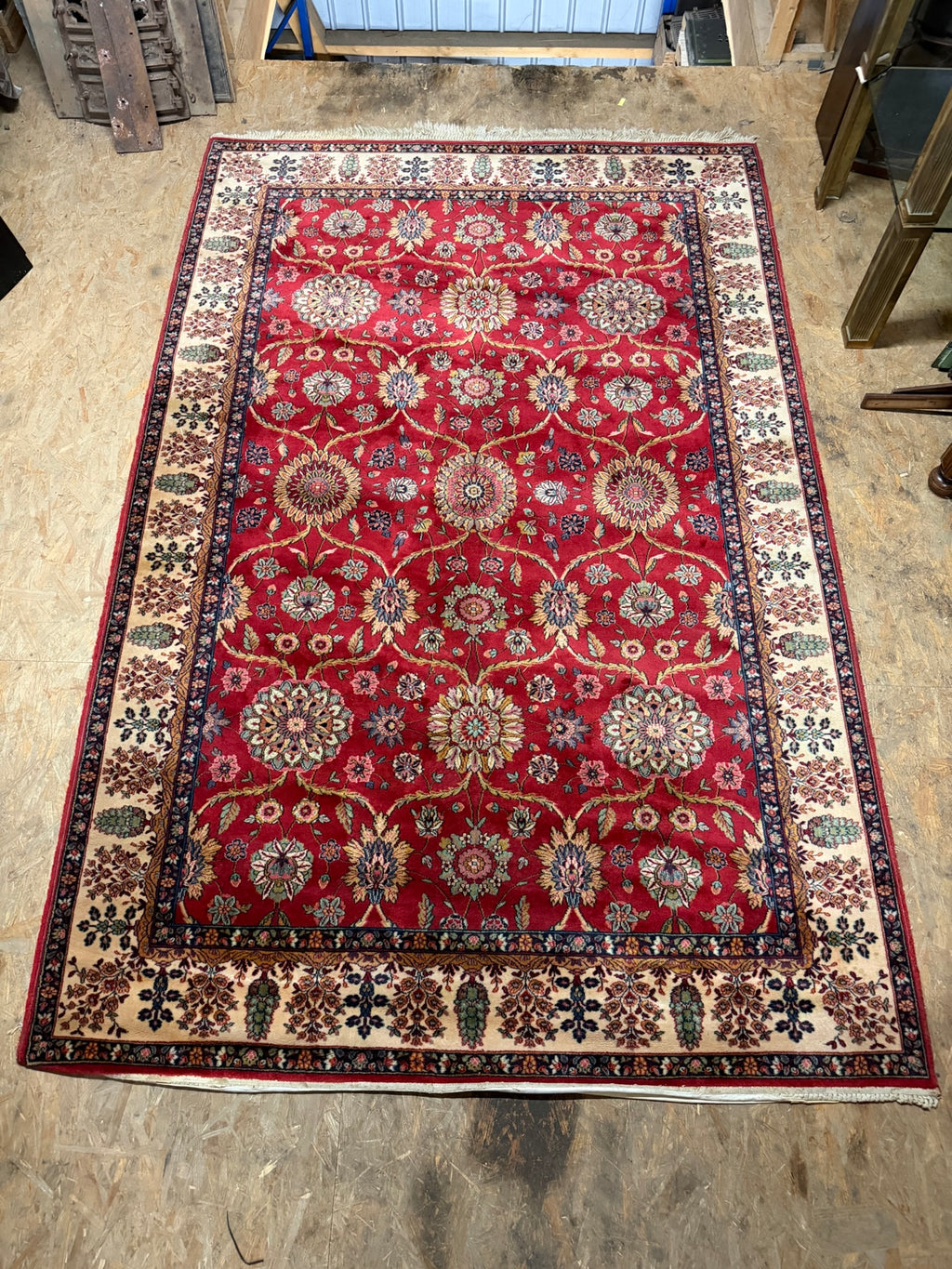 Teppich im Orientdesign, Wolle, rot mit beiger Bordüre, 310 x 197 cm