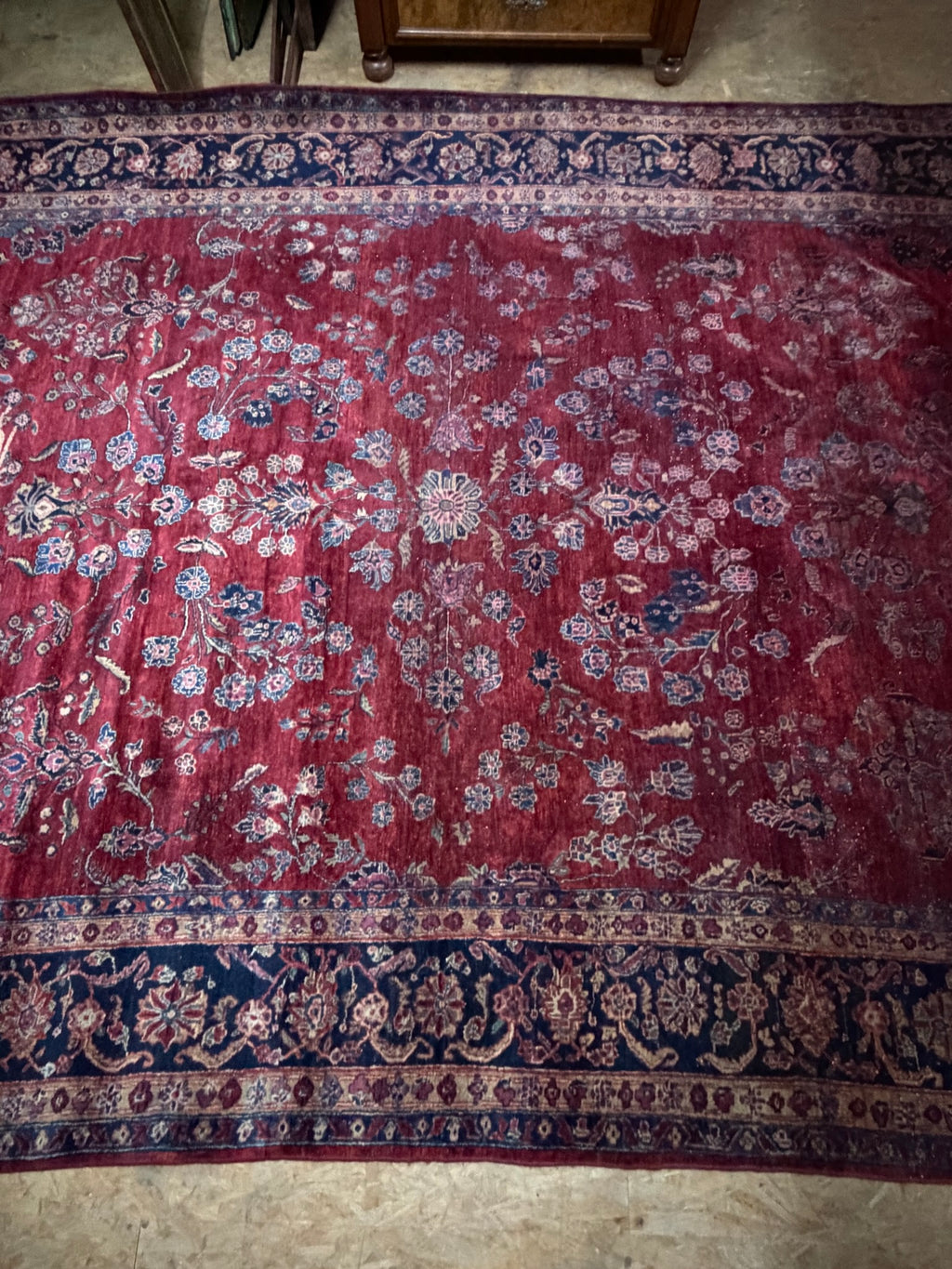 Teppich Wolle, rot mit dunkelblauer Bordüre, Sarough-Muster, 261 x 346 cm