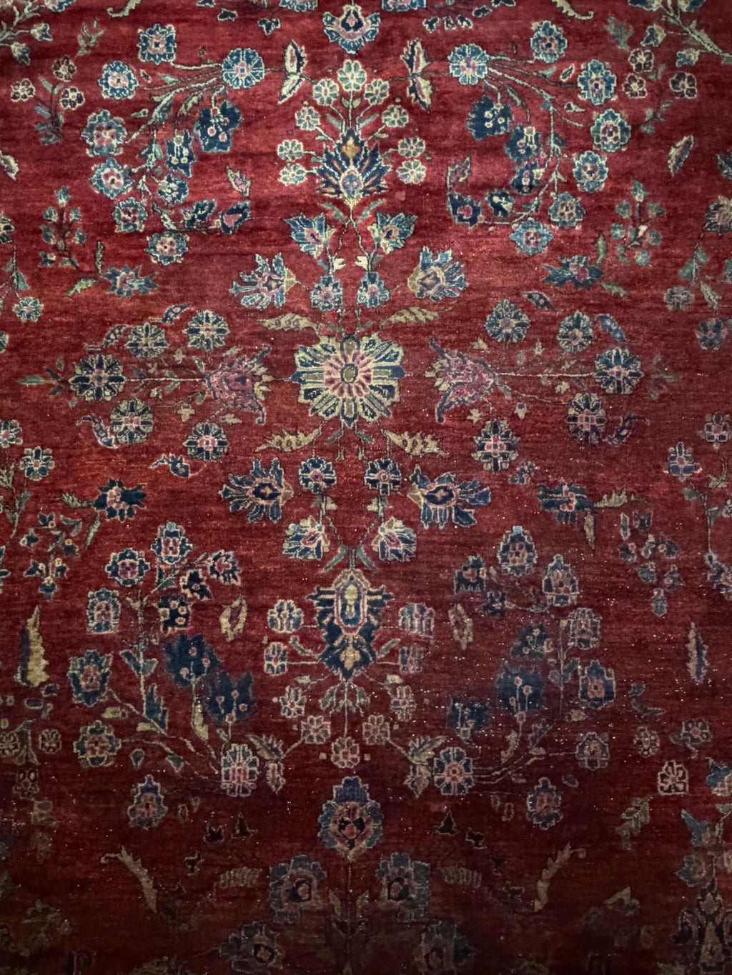 Teppich Wolle, rot mit dunkelblauer Bordüre, Sarough-Muster, 261 x 346 cm