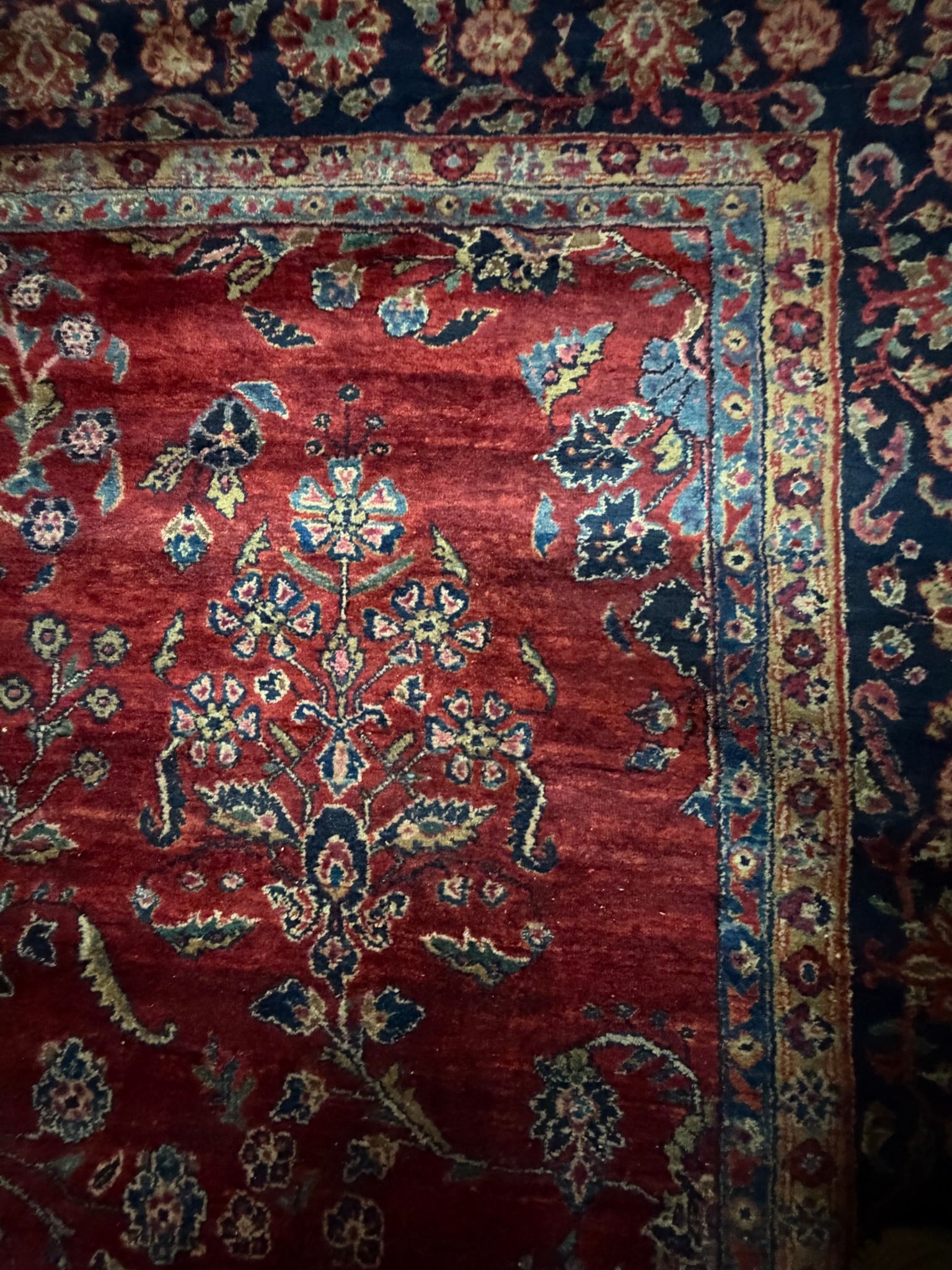 Teppich Wolle, rot mit dunkelblauer Bordüre, Sarough-Muster, 261 x 346 cm