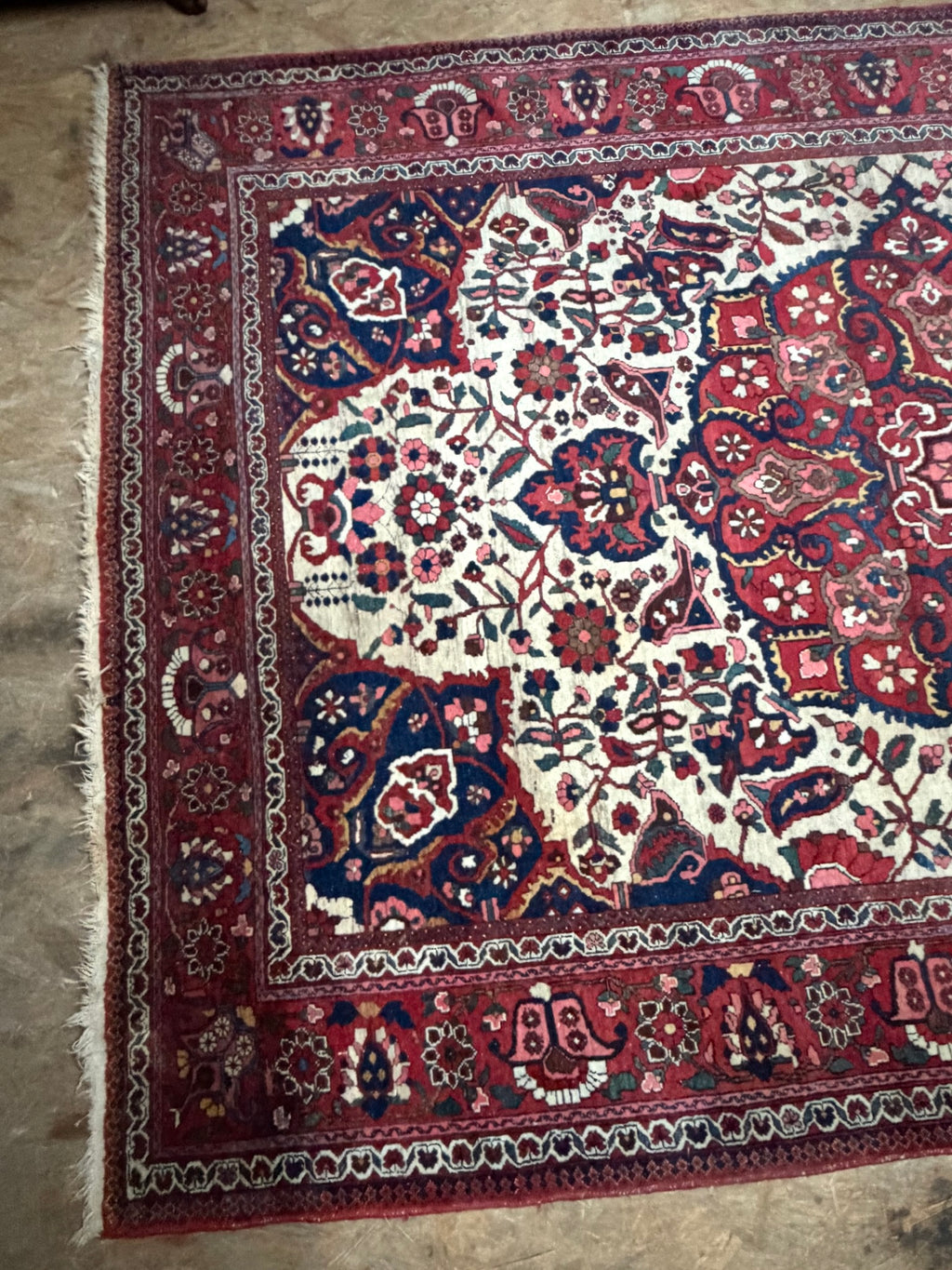 Teppich Wolle, cremefarbenes Medaillonfeld, Bachtiar-Muster, 210 x 314 cm
