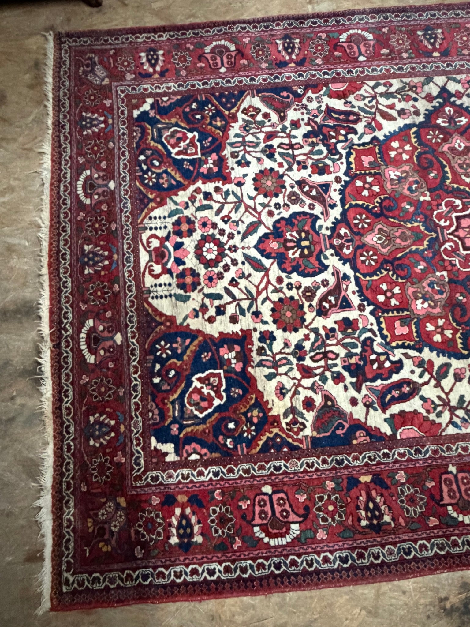 Teppich Wolle, cremefarbenes Medaillonfeld, Bachtiar-Muster, 210 x 314 cm