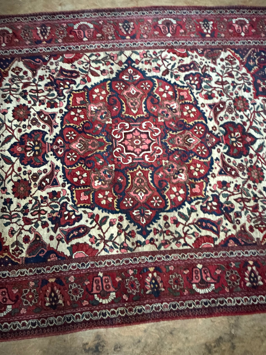 Teppich Wolle, cremefarbenes Medaillonfeld, Bachtiar-Muster, 210 x 314 cm
