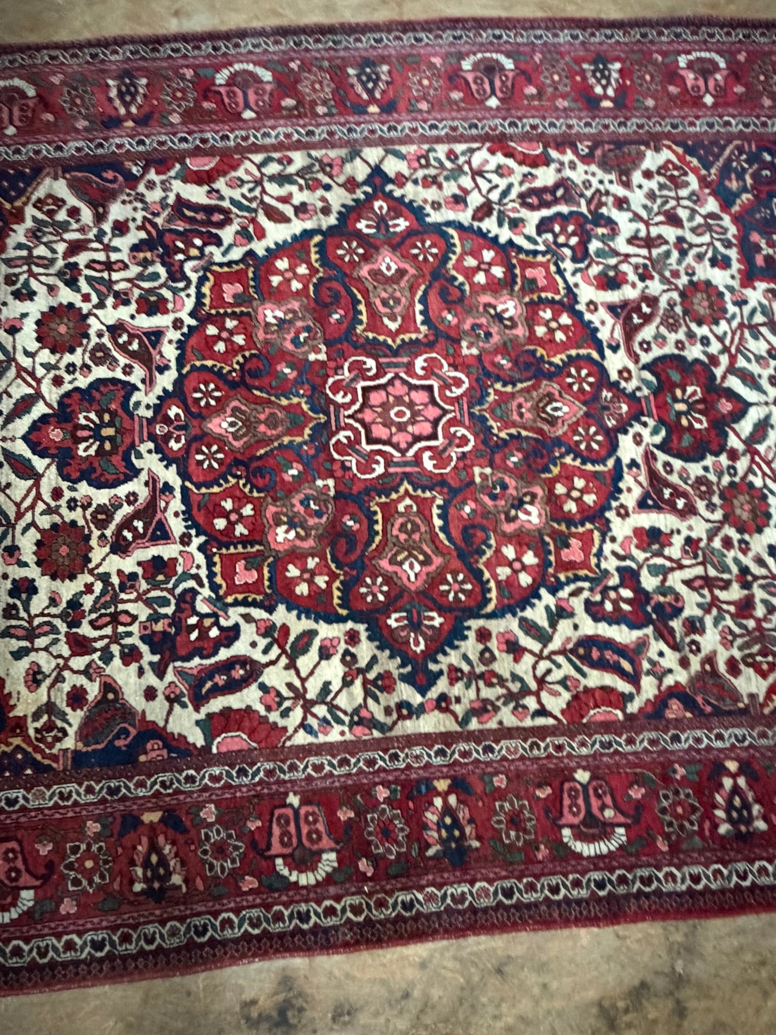 Teppich Wolle, cremefarbenes Medaillonfeld, Bachtiar-Muster, 210 x 314 cm