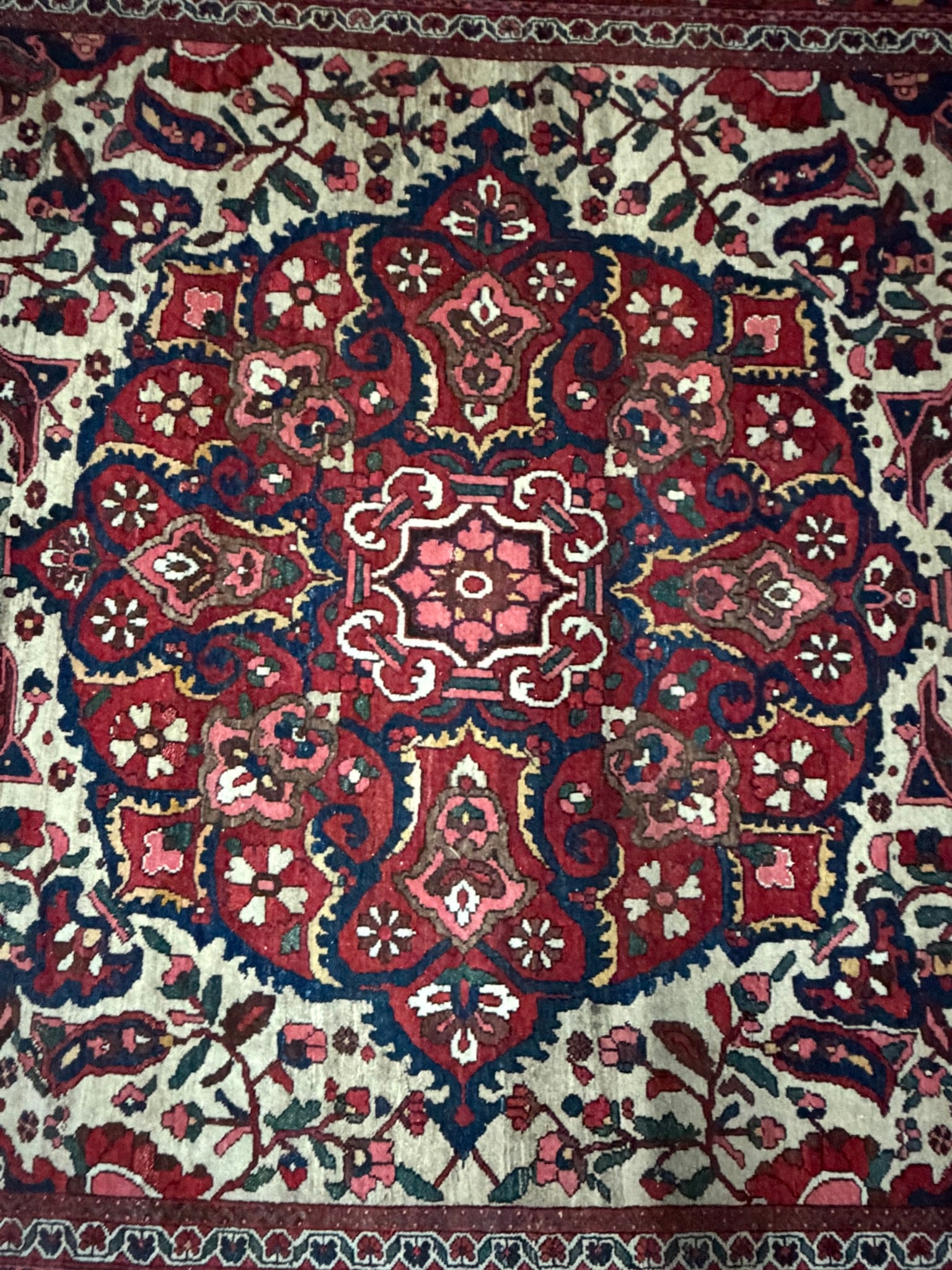 Teppich Wolle, cremefarbenes Medaillonfeld, Bachtiar-Muster, 210 x 314 cm