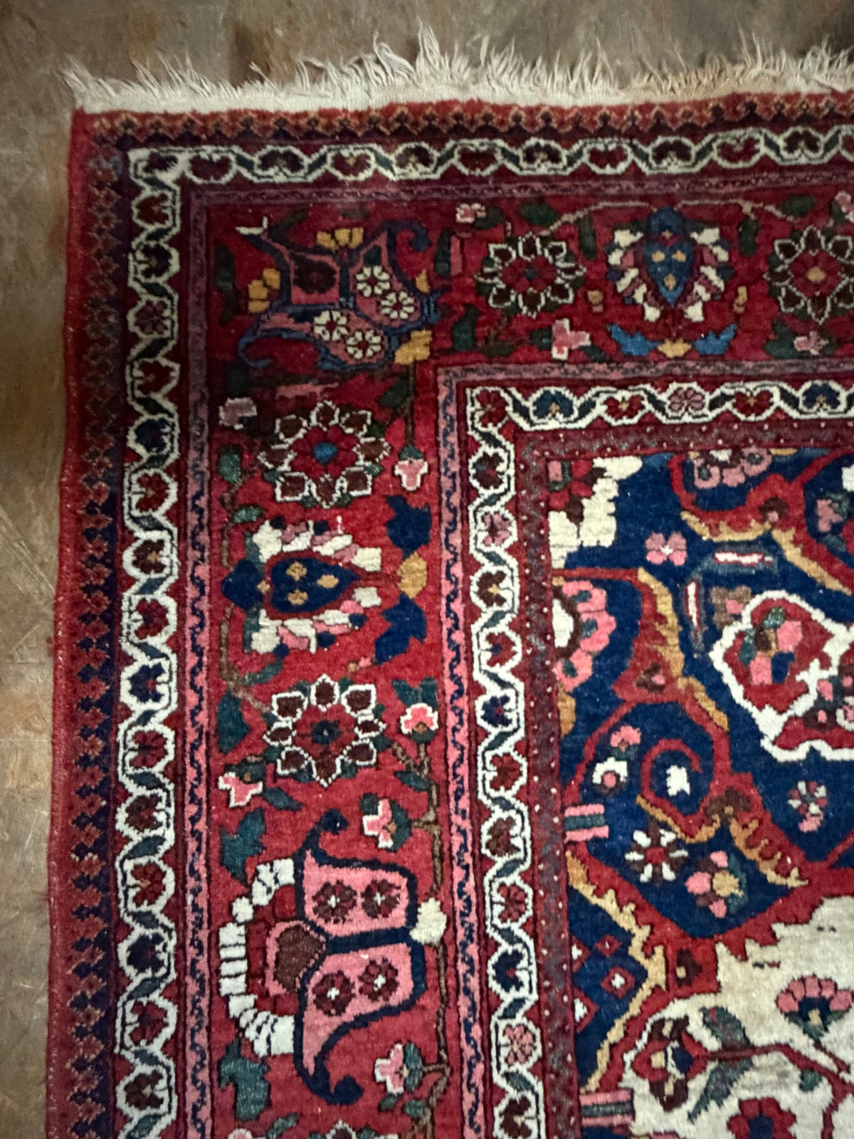 Teppich Wolle, cremefarbenes Medaillonfeld, Bachtiar-Muster, 210 x 314 cm