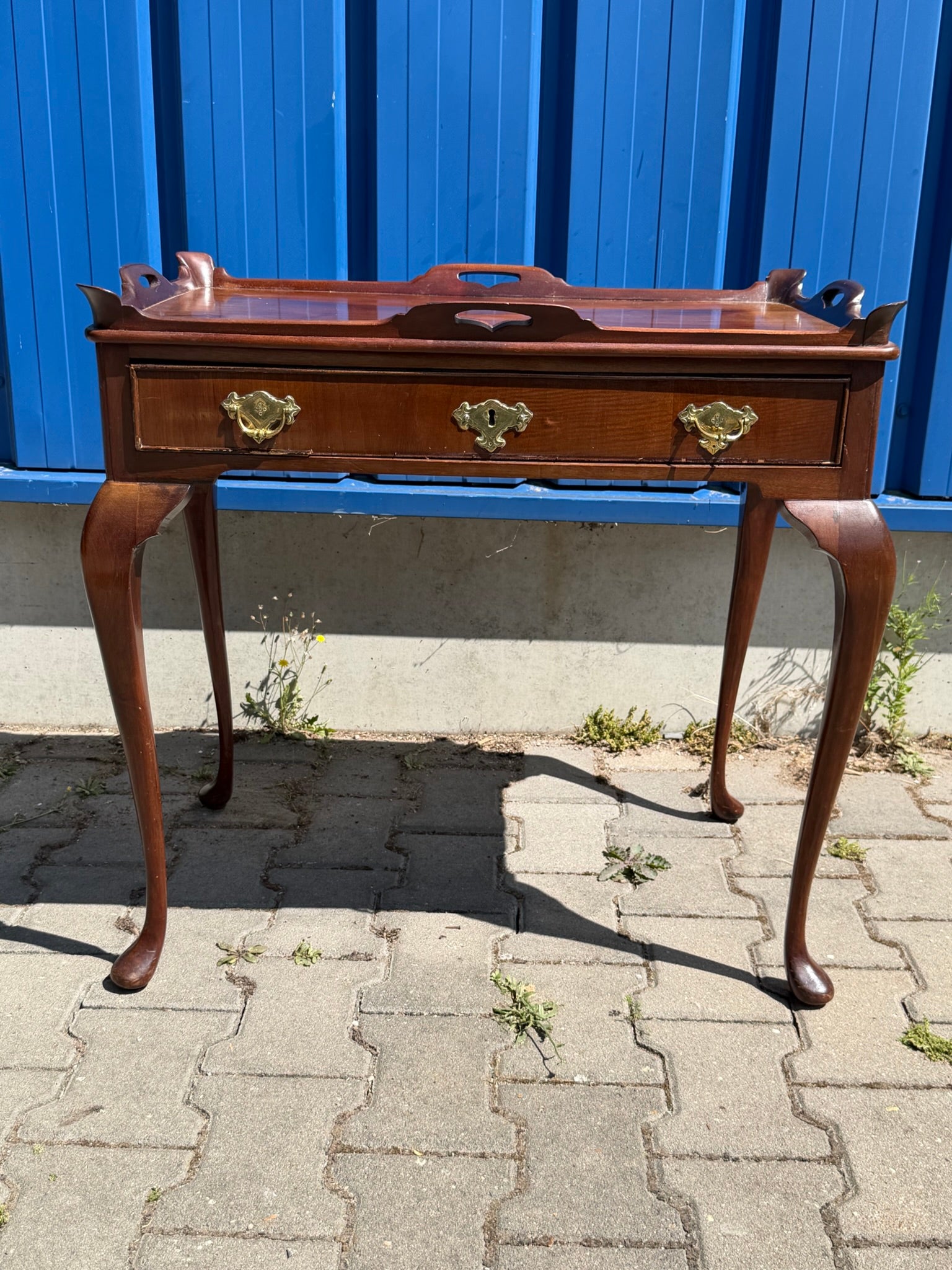Beistelltisch Mahagoni, Queen Anne, um 1880, Teetisch mit Schublade