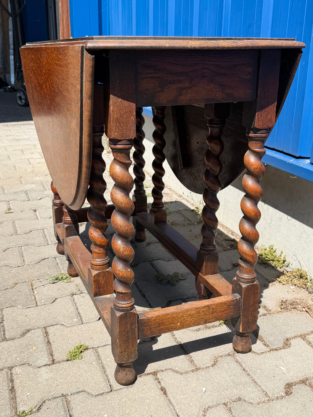 Tisch Eiche, englischer Gate-Leg-Klapptisch um 1880, gedrehte Beine