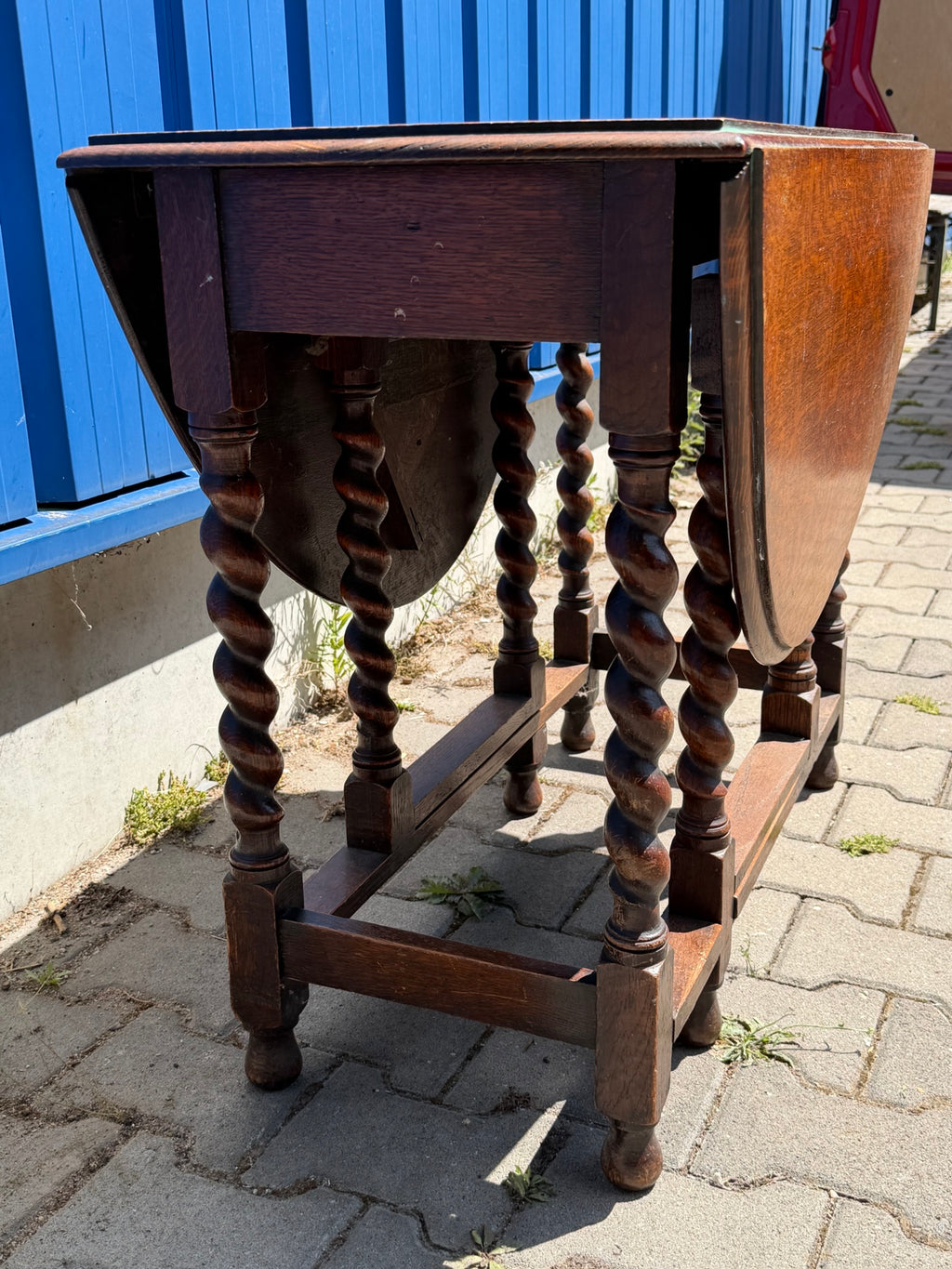 Tisch Eiche, englischer Gate-Leg-Klapptisch um 1880, gedrehte Beine