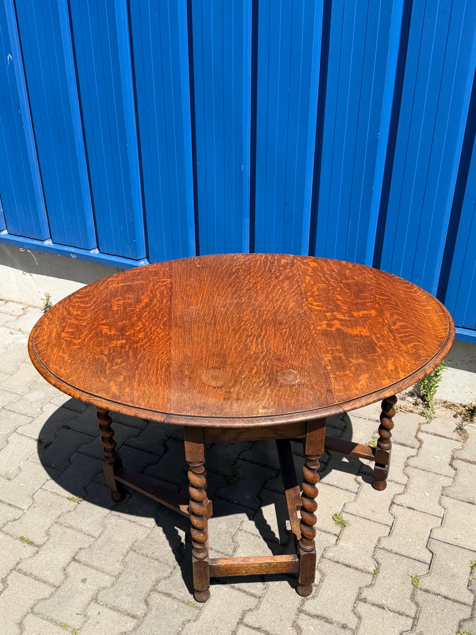 Tisch Eiche, englischer Gate-Leg-Klapptisch um 1880, gedrehte Beine