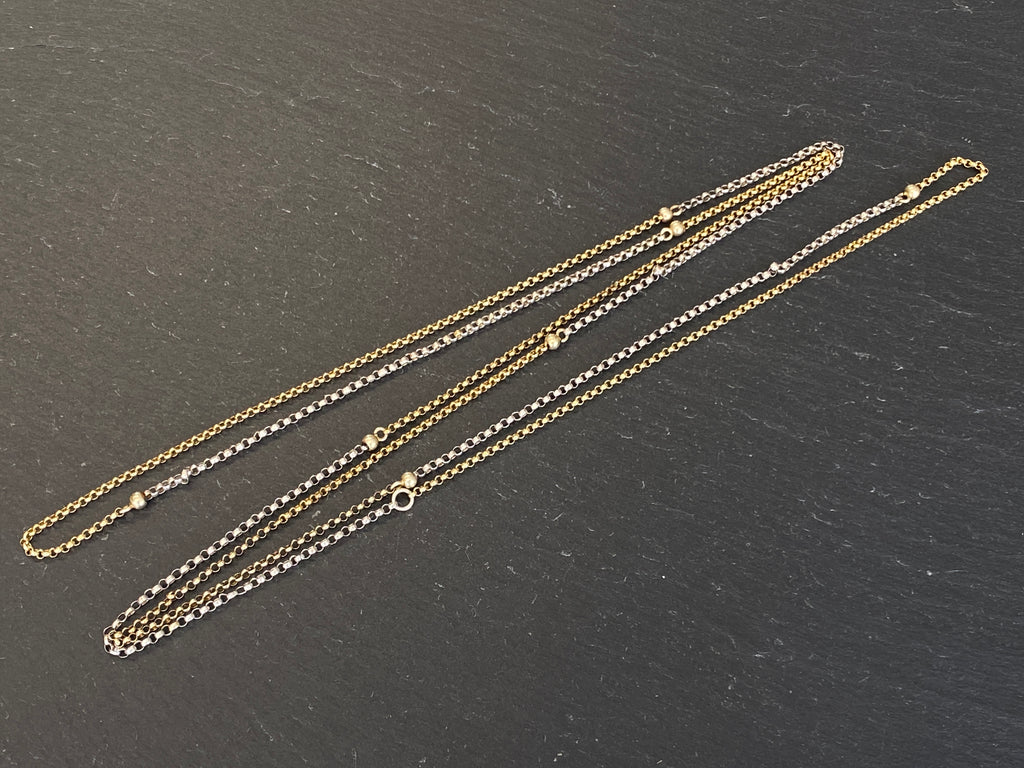 Lange Taschenuhrkette Bicolor – 585 Gold & 925 Silber, Uhrenkette / Sautoir ca. 73 cm