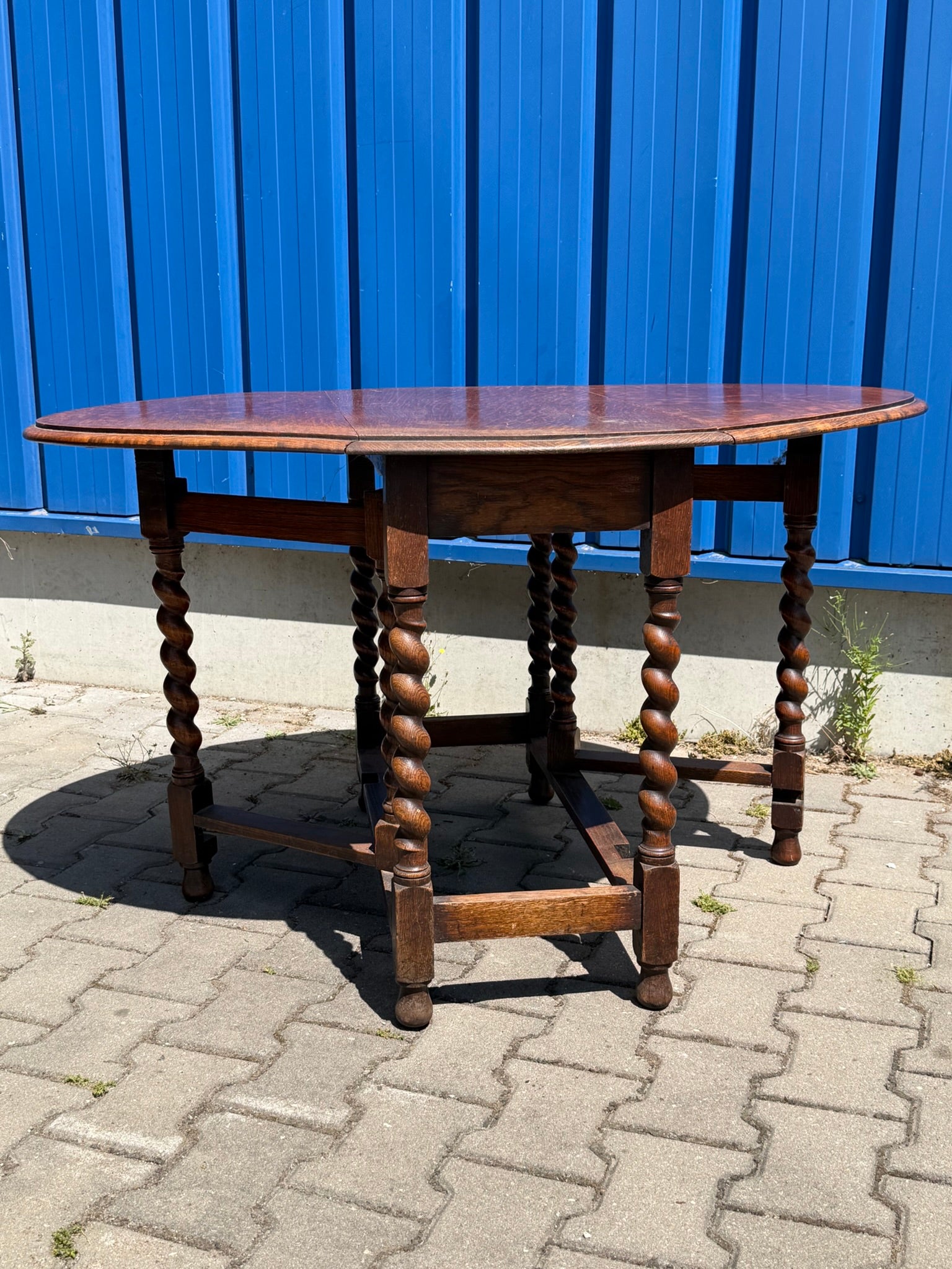 Tisch Eiche, englischer Gate-Leg-Klapptisch um 1880, gedrehte Beine