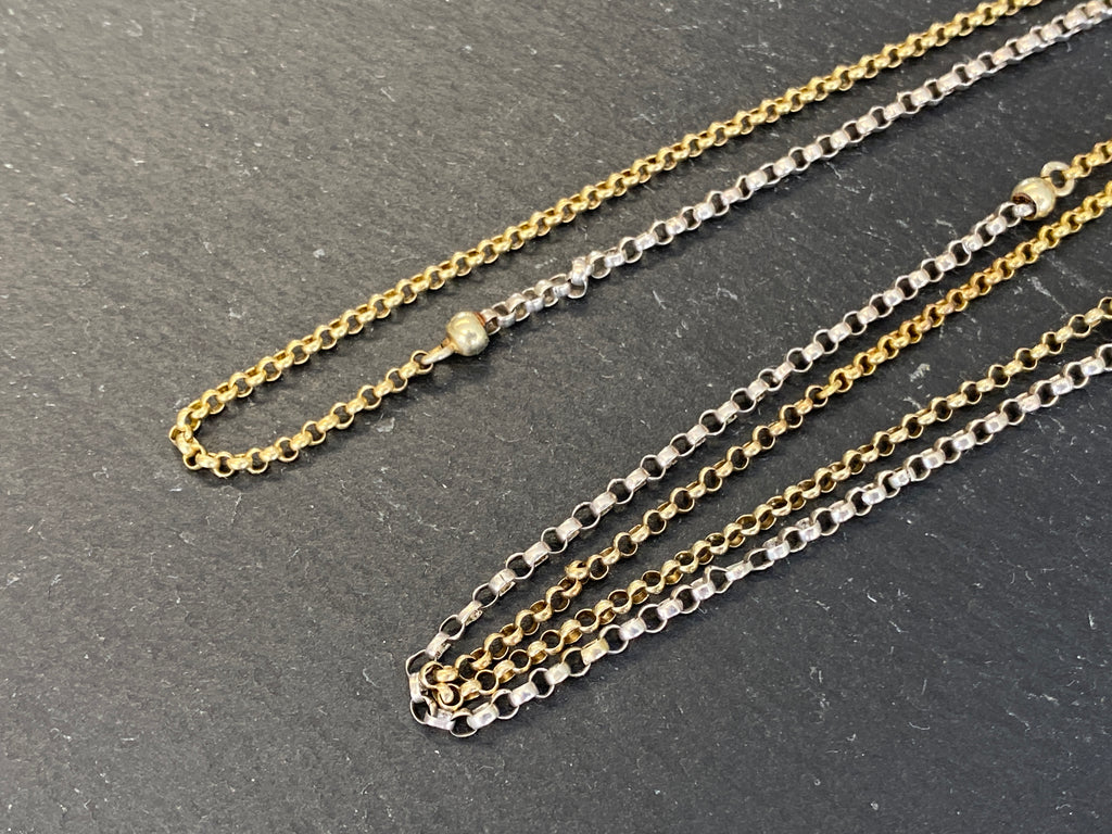 Lange Taschenuhrkette Bicolor – 585 Gold & 925 Silber, Uhrenkette / Sautoir ca. 73 cm