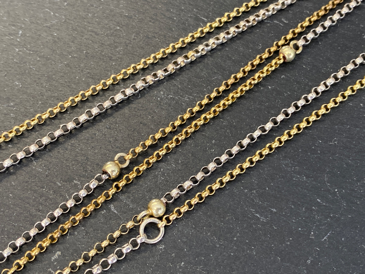 Lange Taschenuhrkette Bicolor – 585 Gold & 925 Silber, Uhrenkette / Sautoir ca. 73 cm