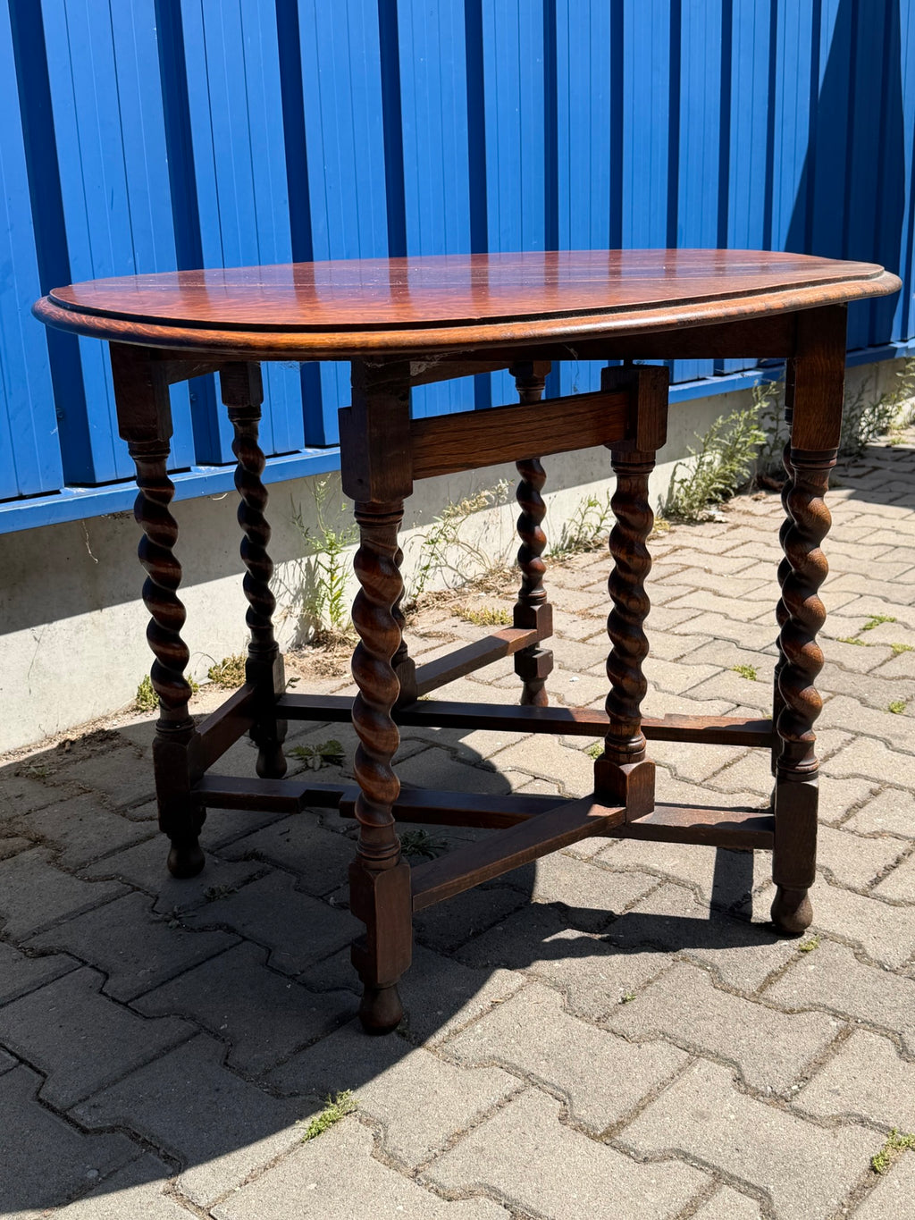 Tisch Eiche, englischer Gate-Leg-Klapptisch um 1880, gedrehte Beine