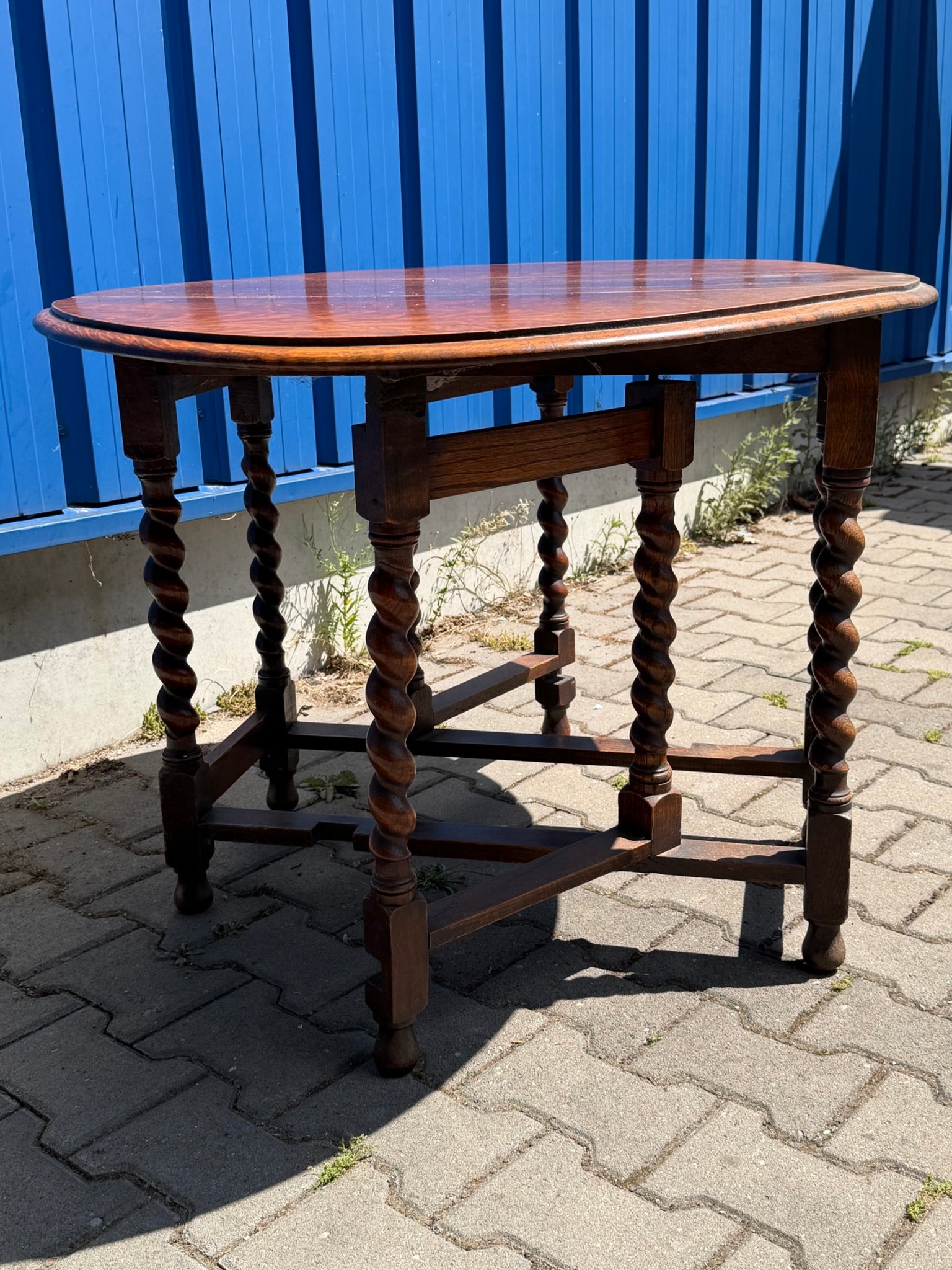 Tisch Eiche, englischer Gate-Leg-Klapptisch um 1880, gedrehte Beine