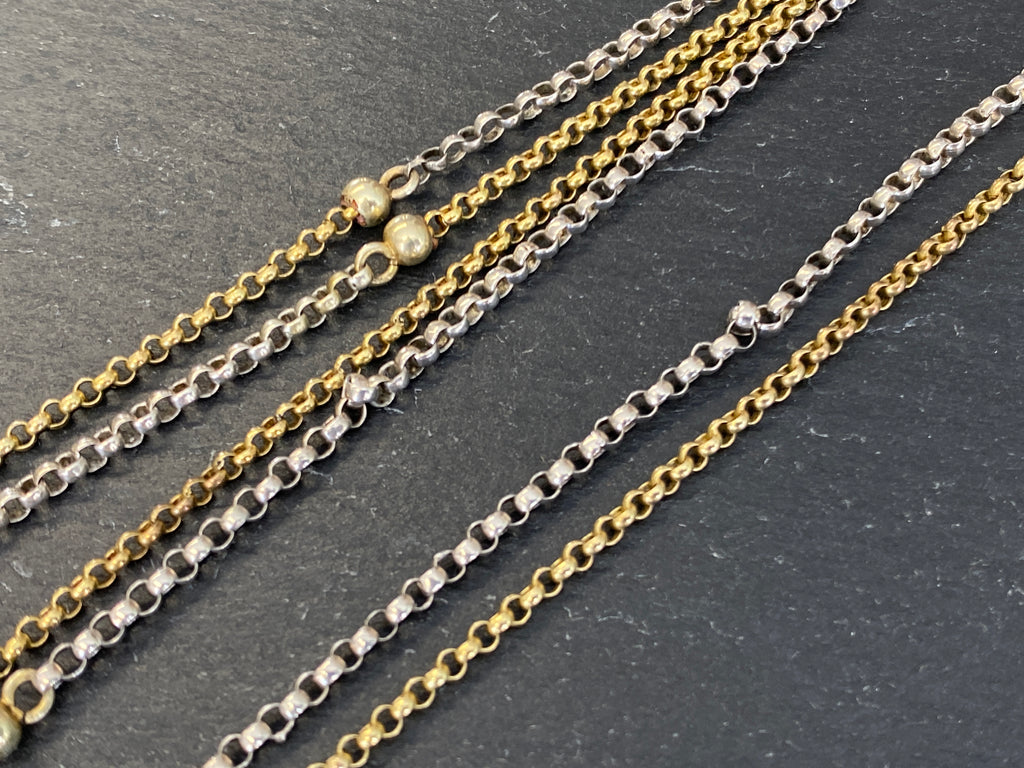 Lange Taschenuhrkette Bicolor – 585 Gold & 925 Silber, Uhrenkette / Sautoir ca. 73 cm