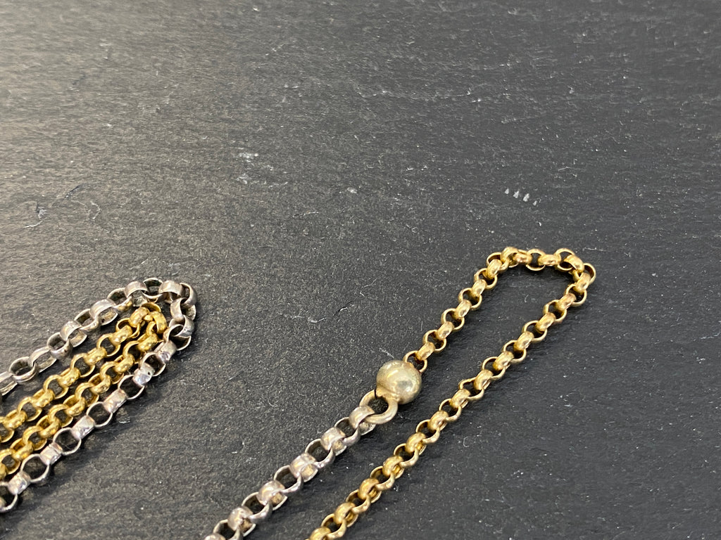 Lange Taschenuhrkette Bicolor – 585 Gold & 925 Silber, Uhrenkette / Sautoir ca. 73 cm