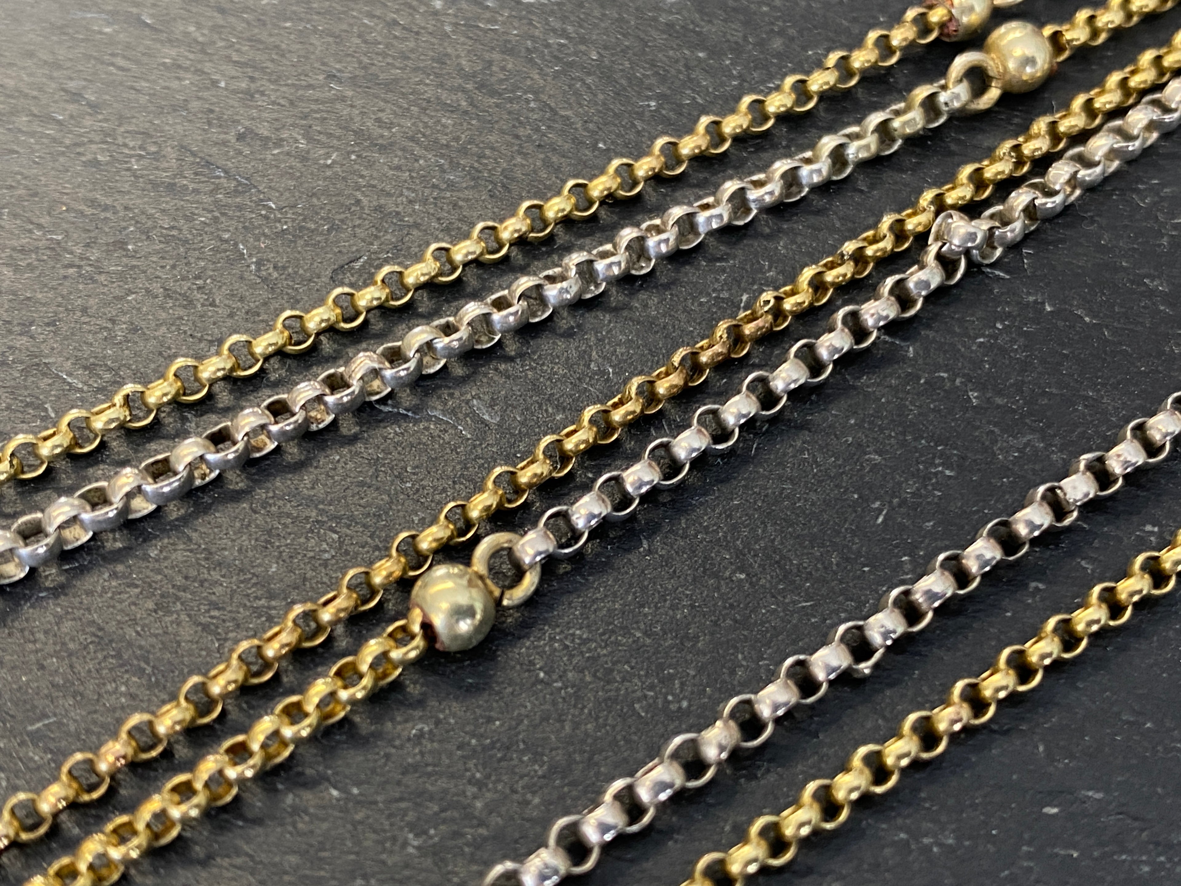 Lange Taschenuhrkette Bicolor – 585 Gold & 925 Silber, Uhrenkette / Sautoir ca. 73 cm