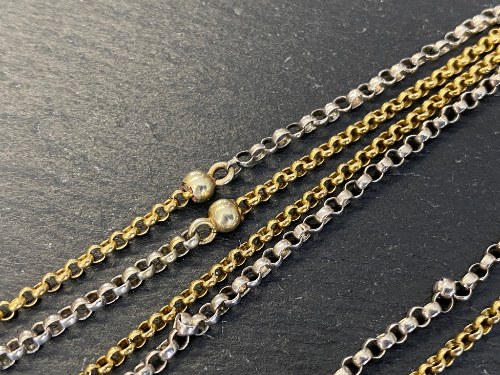 Lange Taschenuhrkette Bicolor – 585 Gold & 925 Silber, Uhrenkette / Sautoir ca. 73 cm