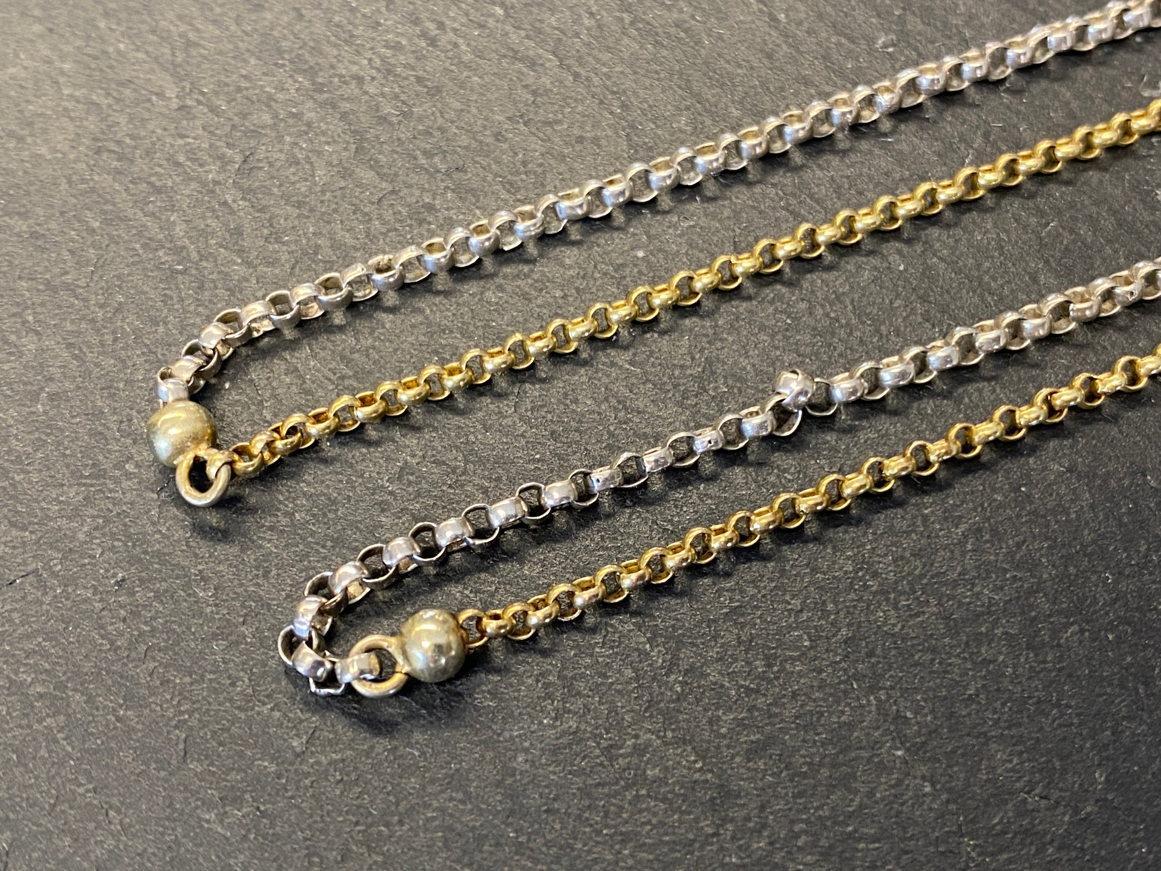 Lange Taschenuhrkette Bicolor – 585 Gold & 925 Silber, Uhrenkette / Sautoir ca. 73 cm