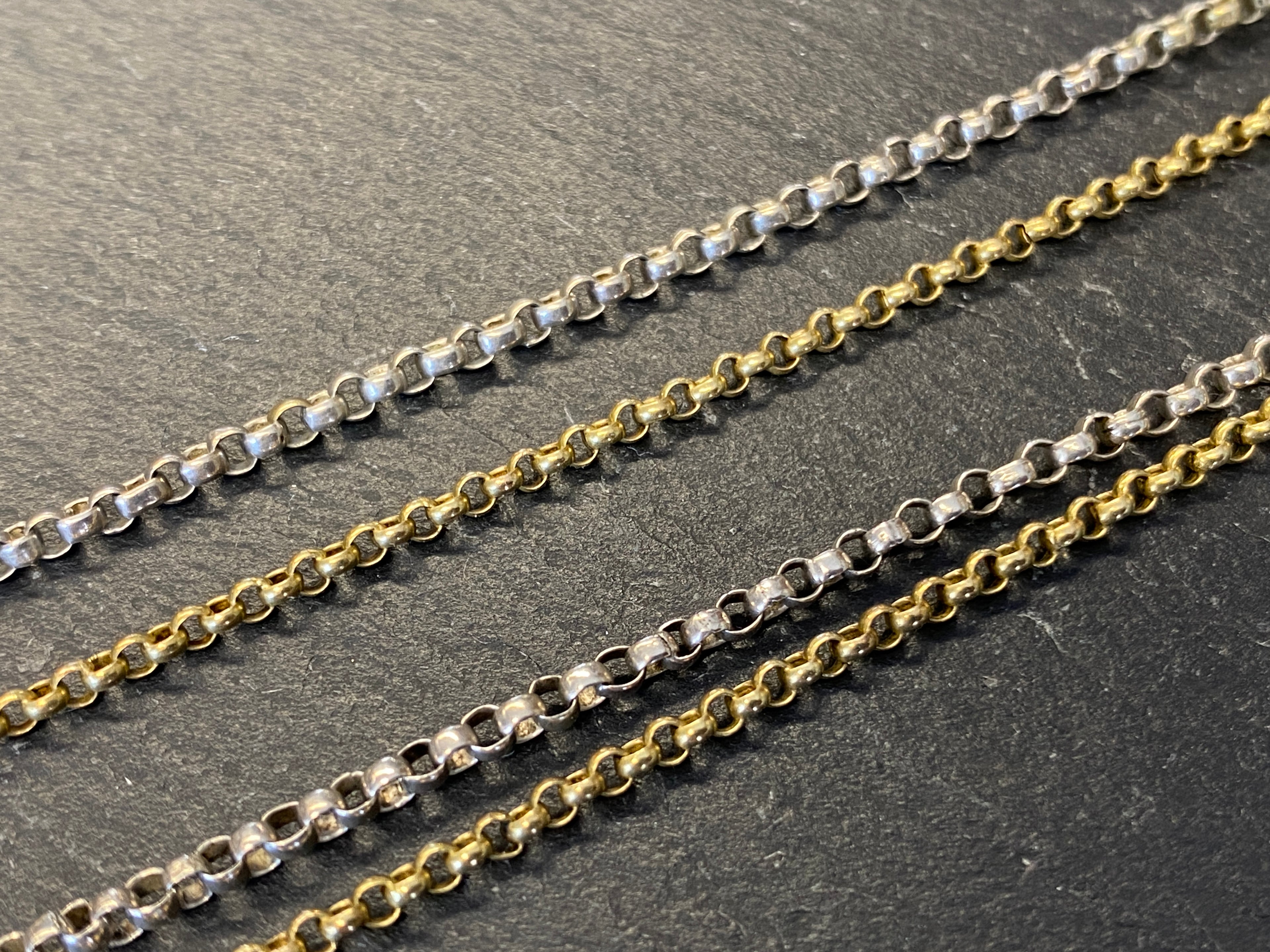 Lange Taschenuhrkette Bicolor – 585 Gold & 925 Silber, Uhrenkette / Sautoir ca. 73 cm