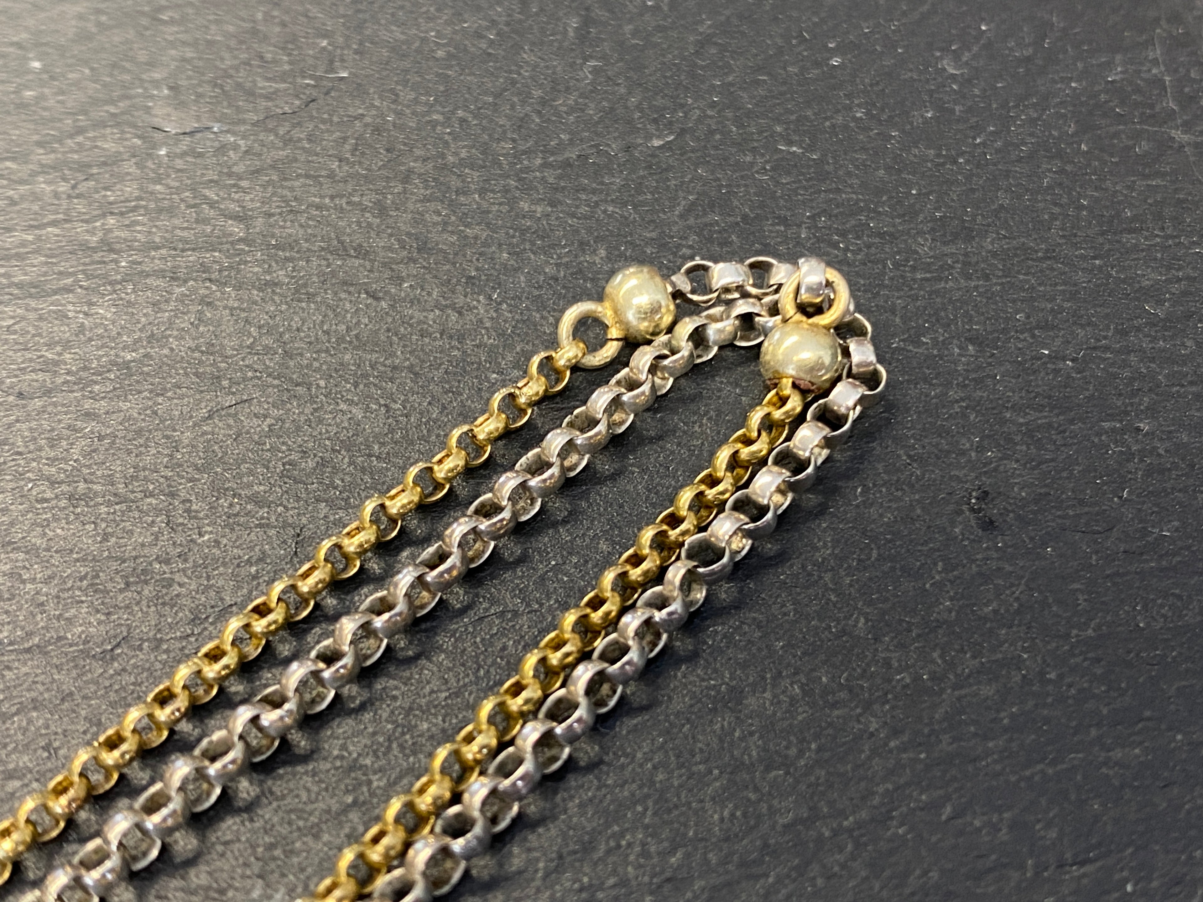 Lange Taschenuhrkette Bicolor – 585 Gold & 925 Silber, Uhrenkette / Sautoir ca. 73 cm