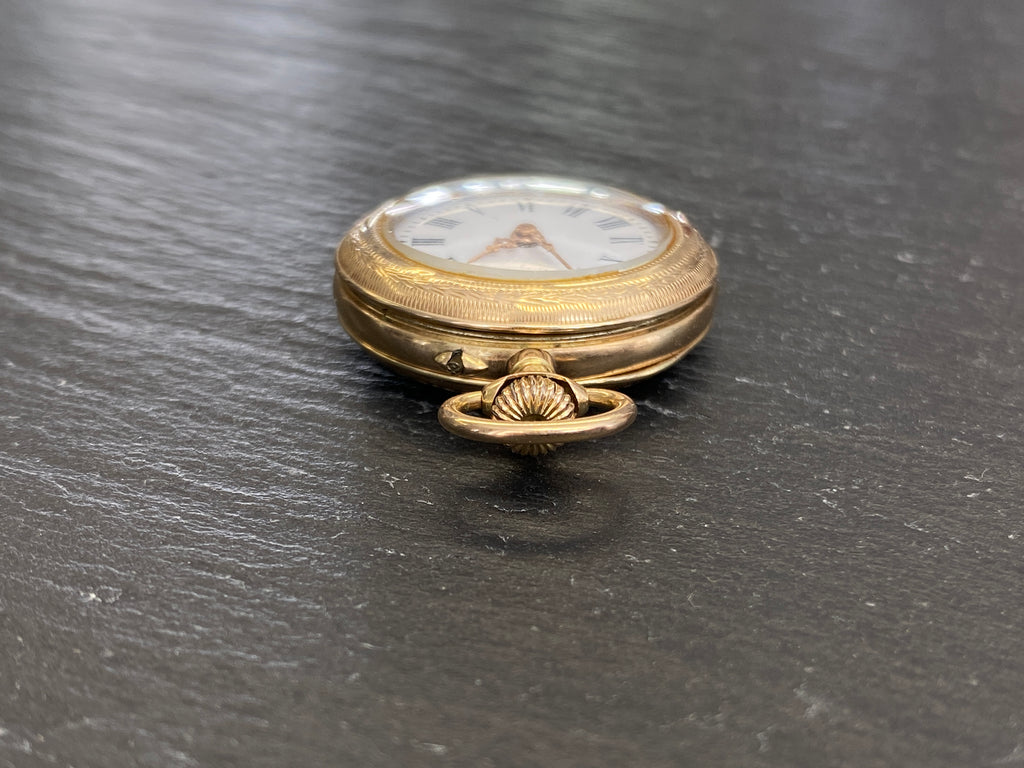 Dekorative Taschenuhr / Damentaschenuhr, 585er Gold (14 Karat), Emaille-Zifferblatt