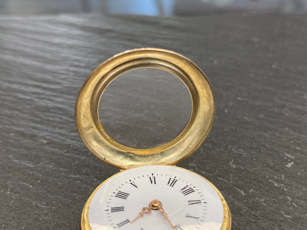 Dekorative Taschenuhr / Damentaschenuhr, 585er Gold (14 Karat), Emaille-Zifferblatt