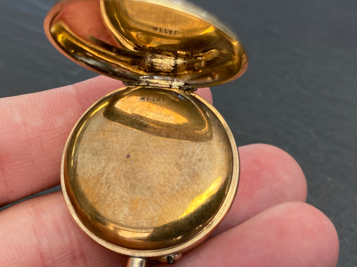 Dekorative Taschenuhr / Damentaschenuhr, 585er Gold (14 Karat), Emaille-Zifferblatt