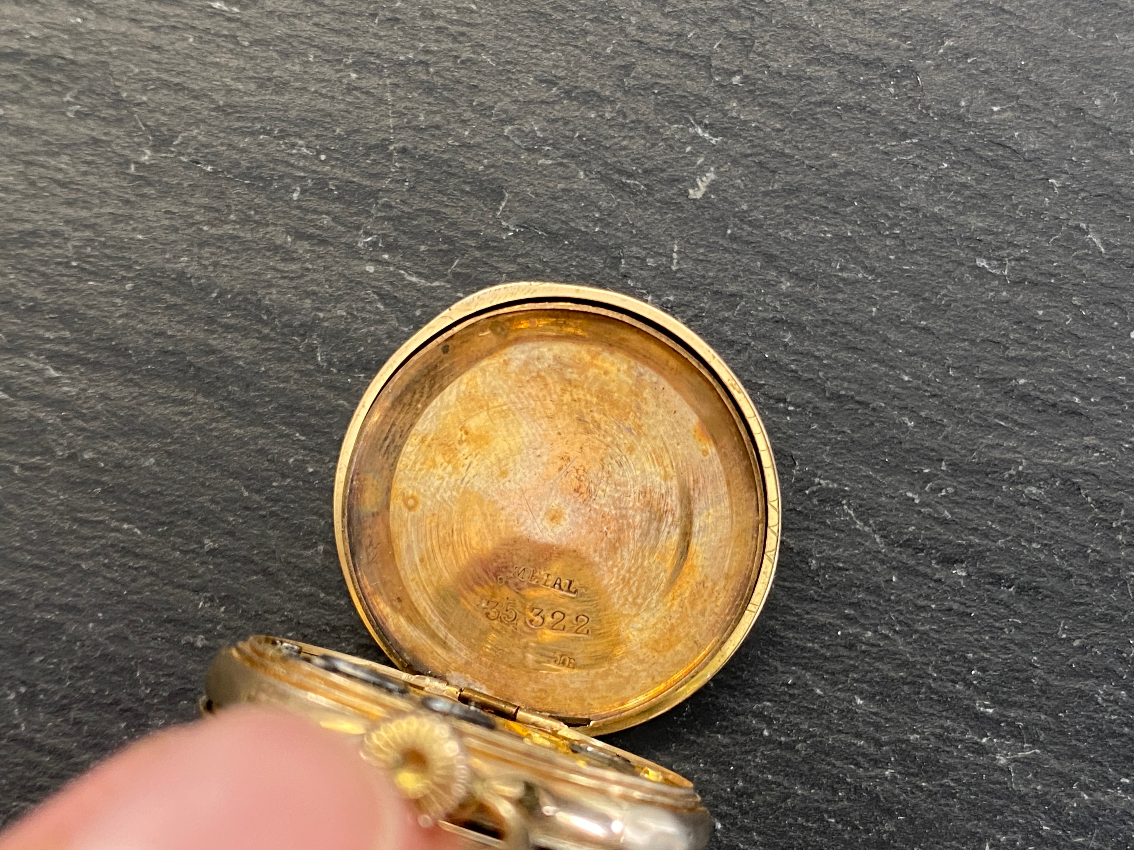 Dekorative Taschenuhr / Damentaschenuhr, 585er Gold (14 Karat), Emaille-Zifferblatt