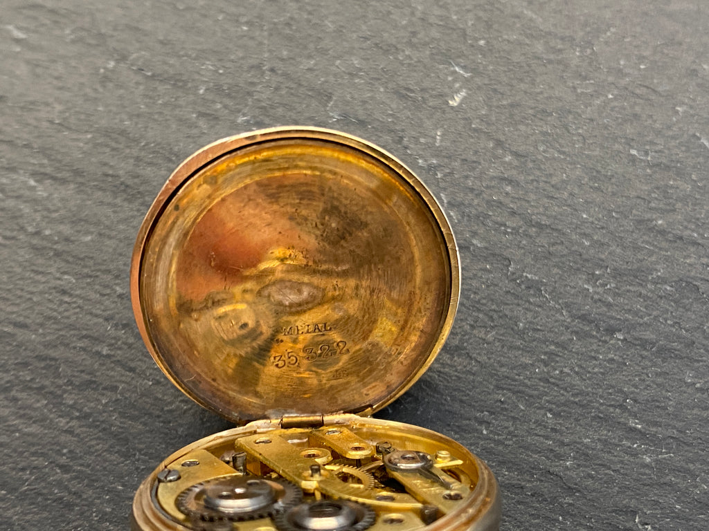 Dekorative Taschenuhr / Damentaschenuhr, 585er Gold (14 Karat), Emaille-Zifferblatt