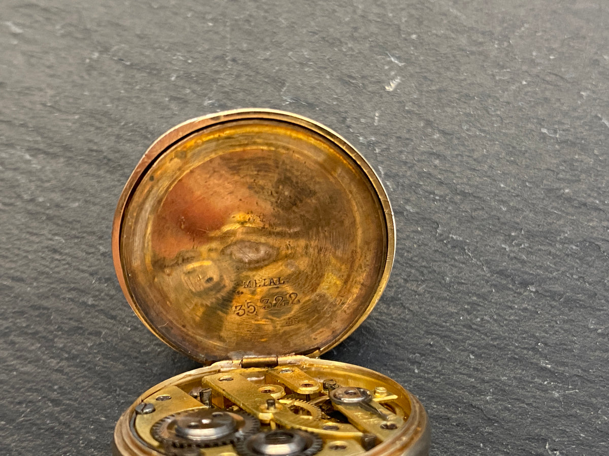 Dekorative Taschenuhr / Damentaschenuhr, 585er Gold (14 Karat), Emaille-Zifferblatt