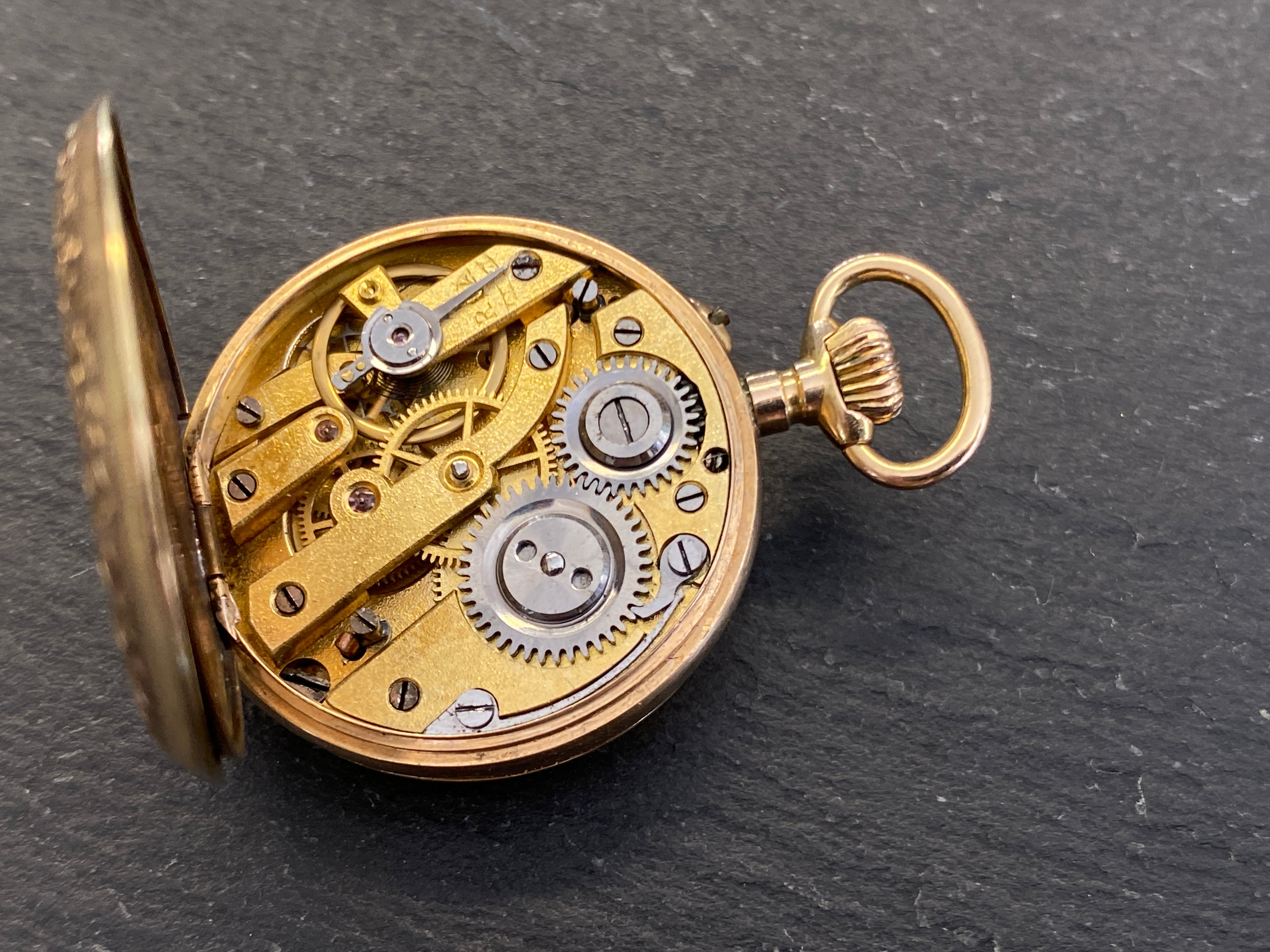 Dekorative Taschenuhr / Damentaschenuhr, 585er Gold (14 Karat), Emaille-Zifferblatt