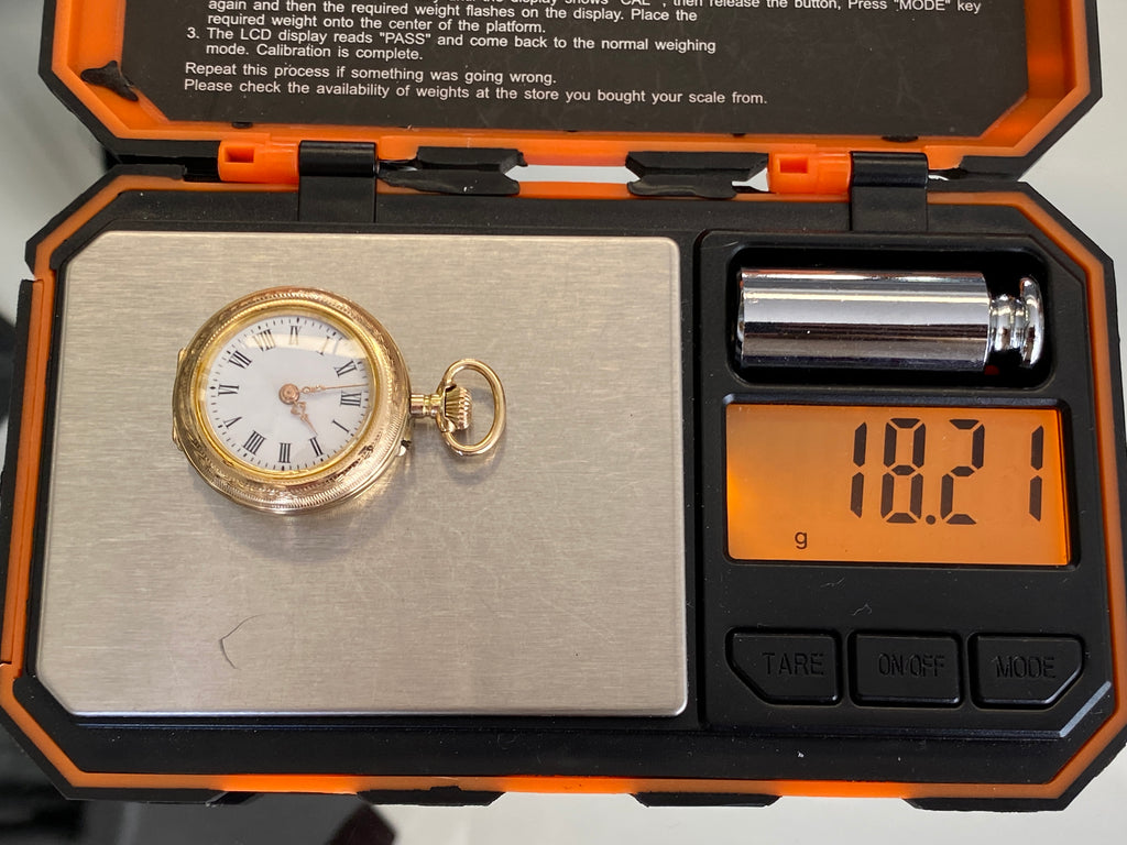Dekorative Taschenuhr / Damentaschenuhr, 585er Gold (14 Karat), Emaille-Zifferblatt